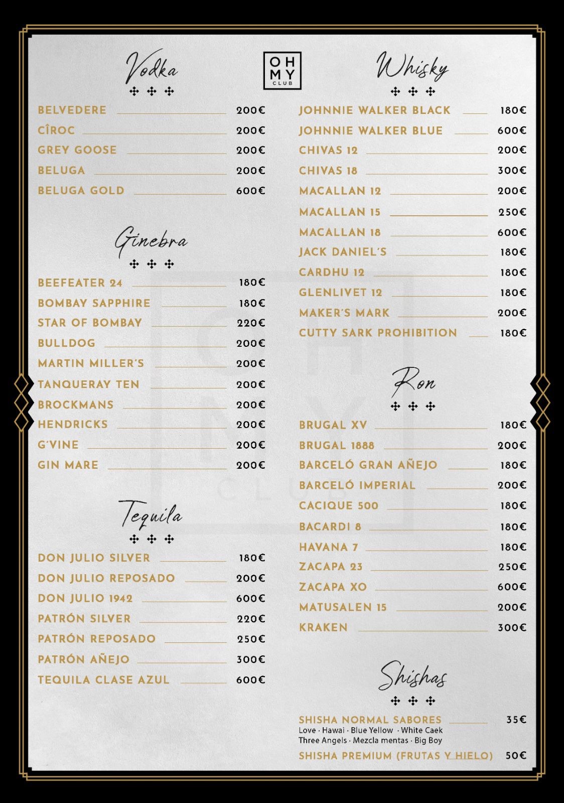 Oh My Club Carta botellas precio